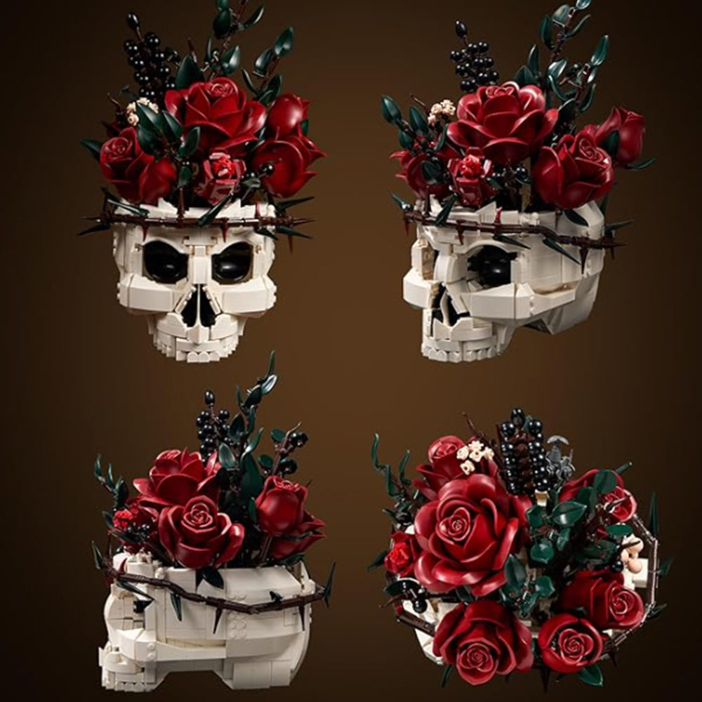 Gothic Skull Red Rose Bouquet Building Block Set