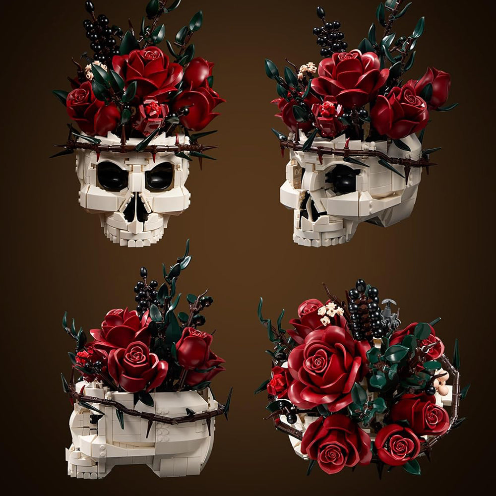 Gothic Skull Red Rose Bouquet Building Block Set
