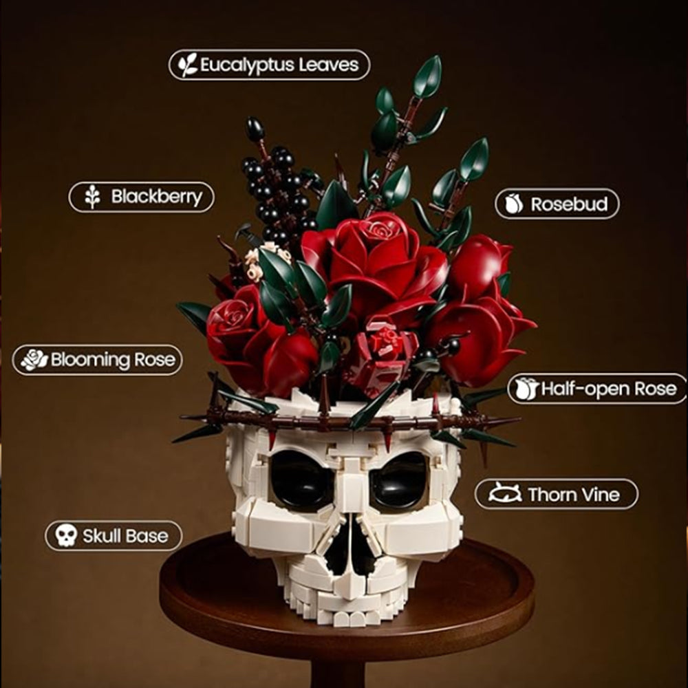 Gothic Skull Red Rose Bouquet Building Block Set