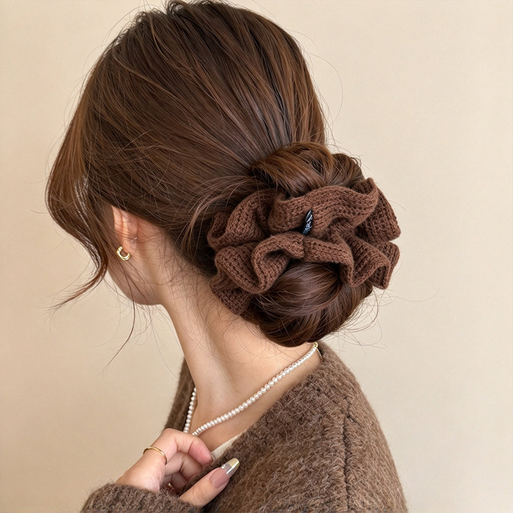 Vintage Double-Layer Knitted Scrunchie