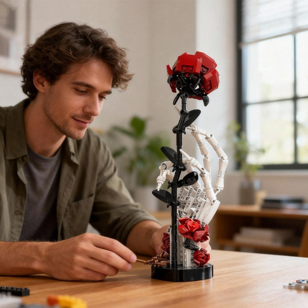 Gothic Skeleton Hand & Rose Building Block Set