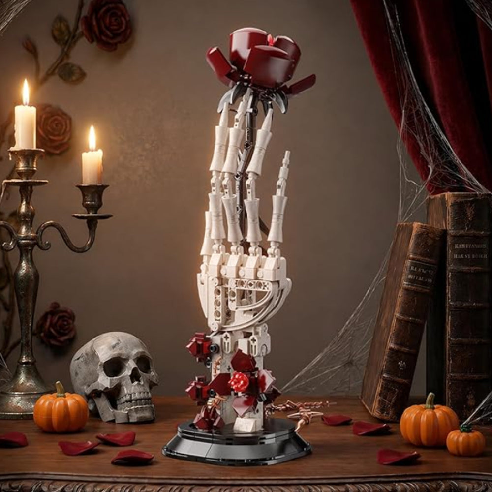 Gothic Skeleton Hand & Rose Building Block Set