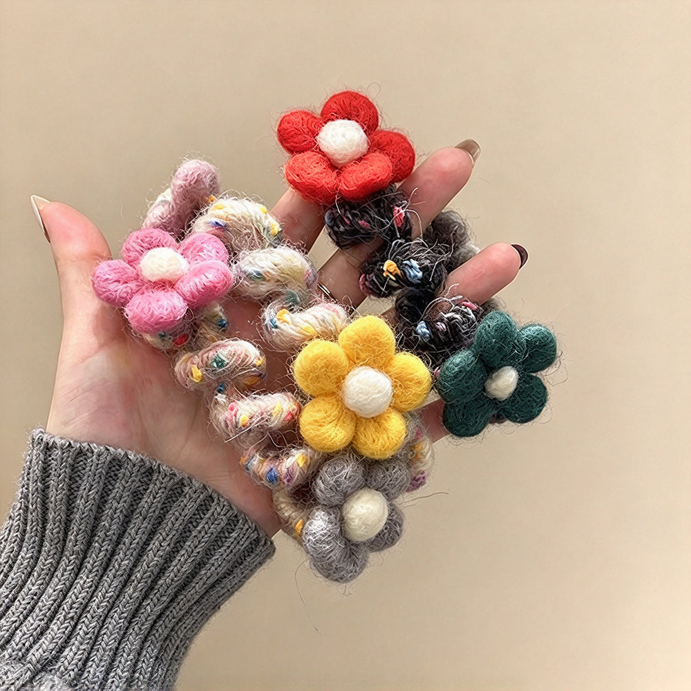 Wool Felt Flower Telephone Cord Scrunchie