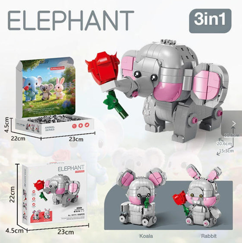 3-in-1 Elephant Building Block Set
