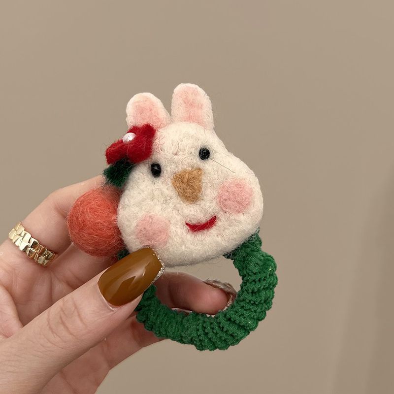Wool Felt Cartoon Bunny High-Stretch Scrunchie