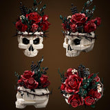 Gothic Skull Red Rose Bouquet Building Block Set