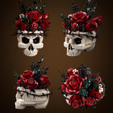 Gothic Skull Red Rose Bouquet Building Block Set