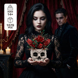 Gothic Skull Red Rose Bouquet Building Block Set