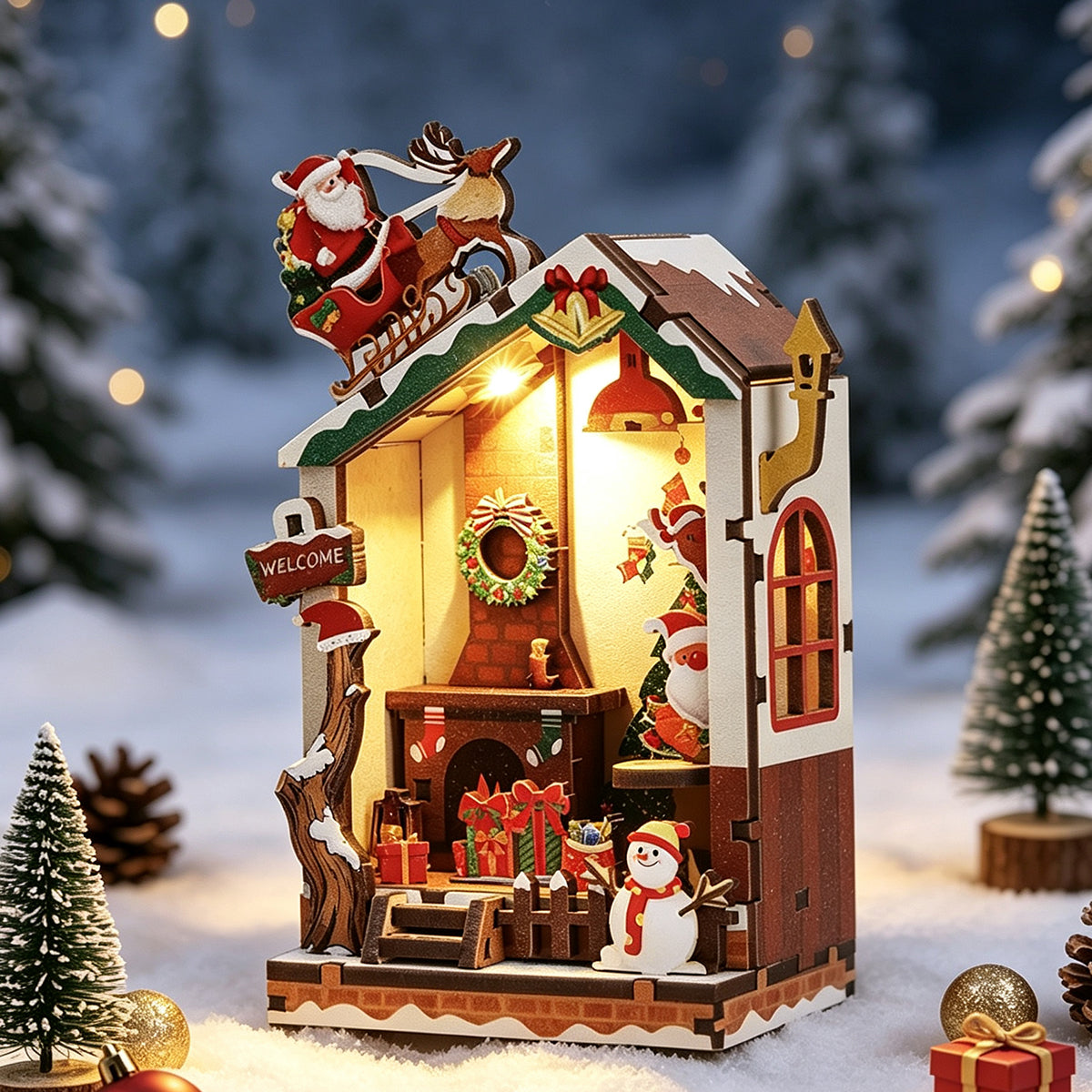 Festive Wooden House Magnetic 3D Puzzle Kit