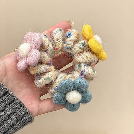 Wool Felt Flower Telephone Cord Scrunchie