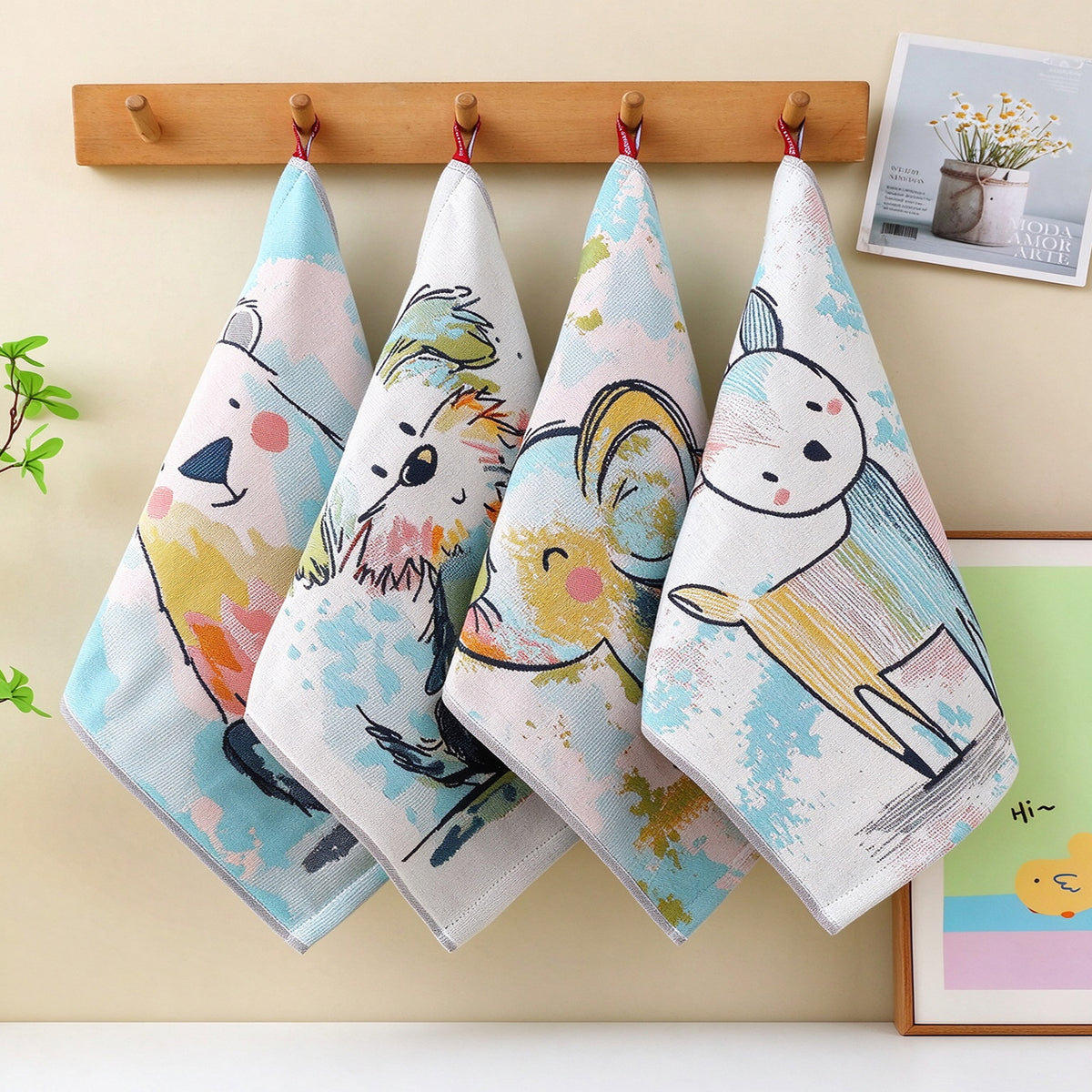 Crayon Animal Series Towels – Set of 4