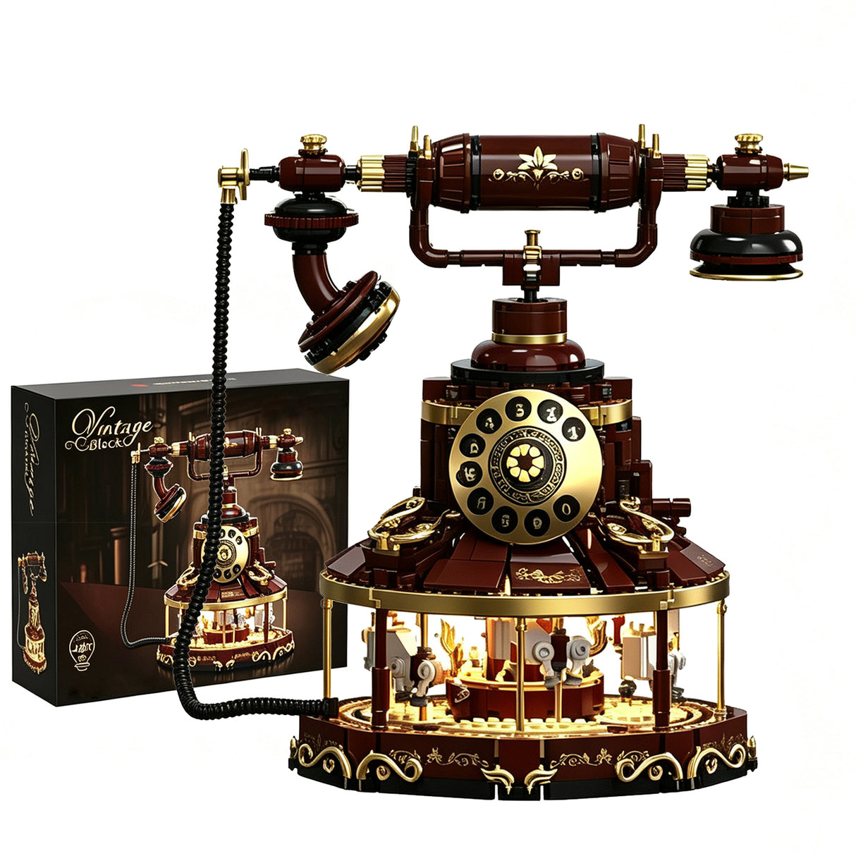 Vintage Telephone & Carousel Building Block Set