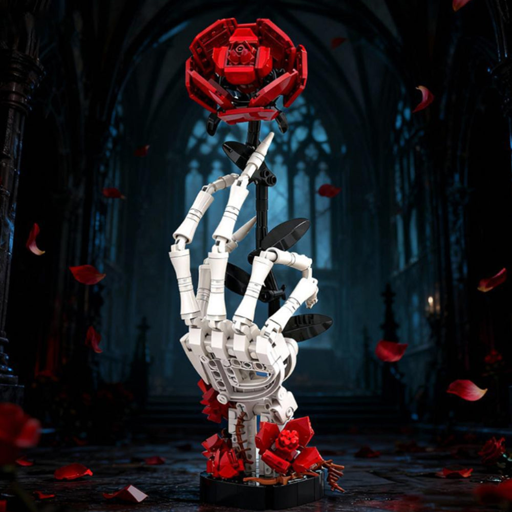 Gothic Skeleton Hand & Rose Building Block Set