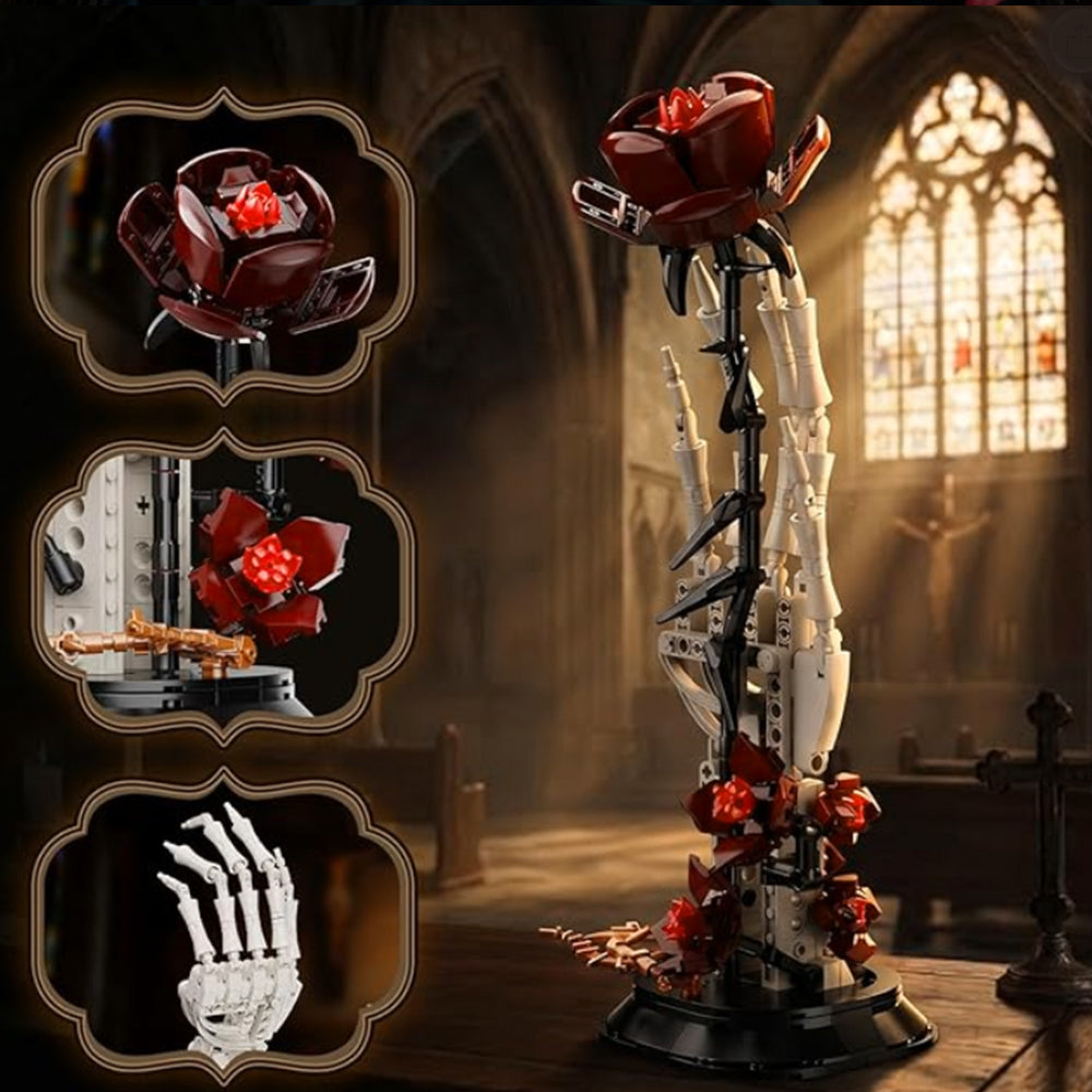 Gothic Skeleton Hand & Rose Building Block Set