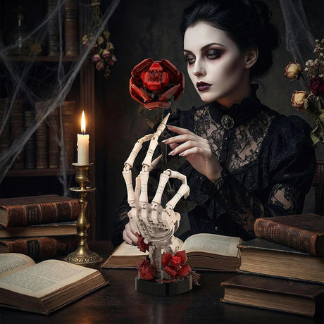 Gothic Skeleton Hand & Rose Building Block Set