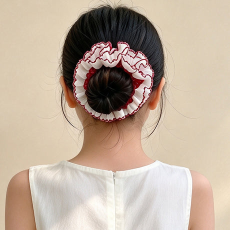 Burgundy Polka Dot French Scrunchie