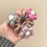 Wool Felt Flower Telephone Cord Scrunchie