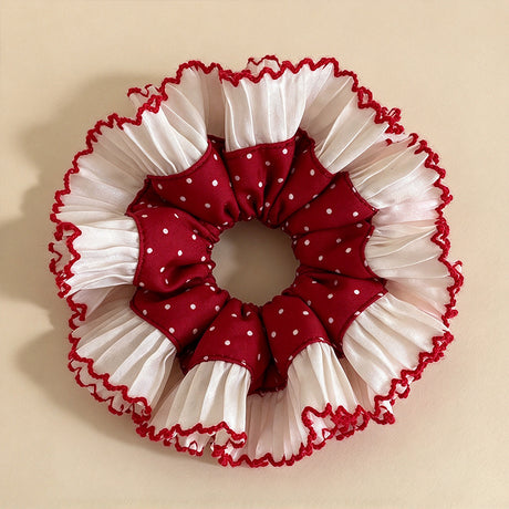 Burgundy Polka Dot French Scrunchie