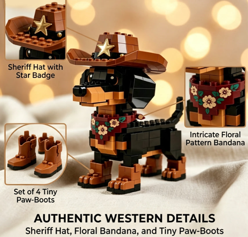 Cowboy Dachshund Building Block Set