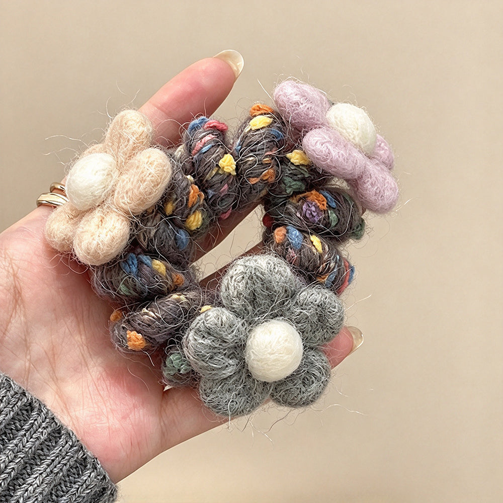 Wool Felt Flower Telephone Cord Scrunchie