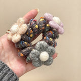 Wool Felt Flower Telephone Cord Scrunchie