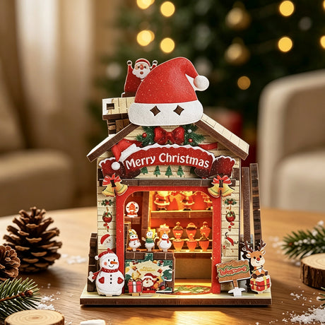 Festive Wooden House Magnetic 3D Puzzle Kit