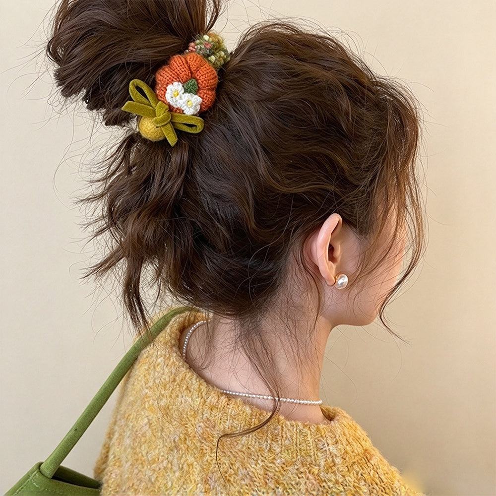 Pumpkin High-Stretch Knit Scrunchie