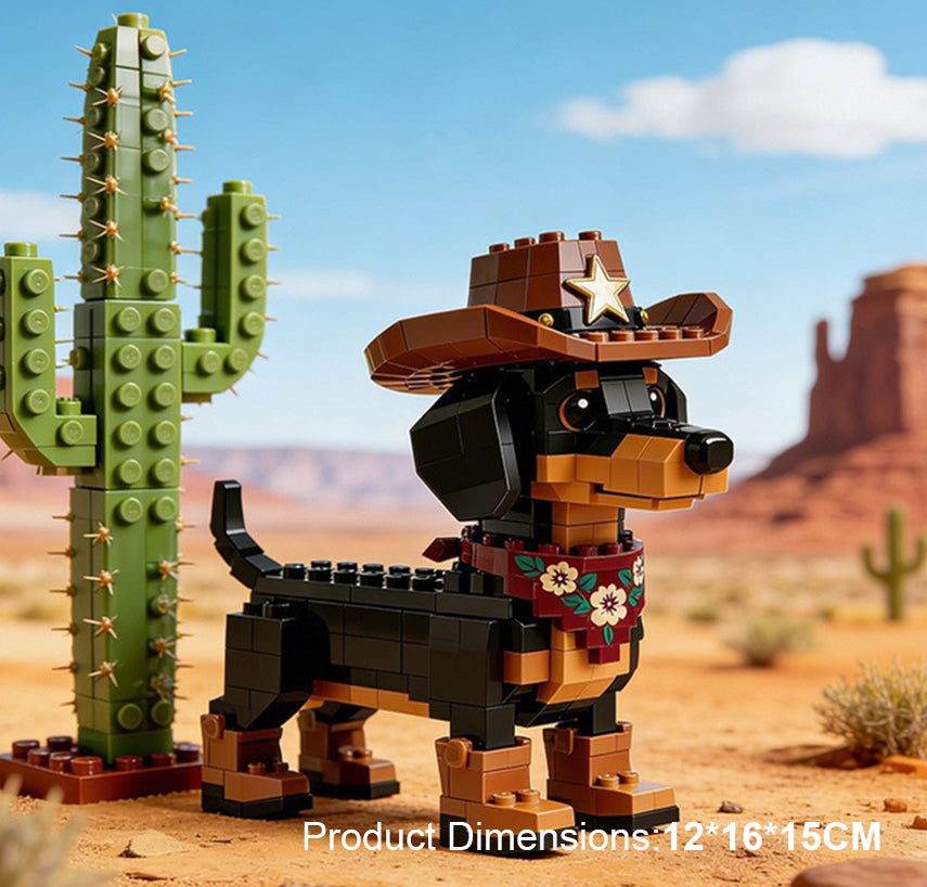 Cowboy Dachshund Building Block Set