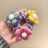 Wool Felt Flower Telephone Cord Scrunchie