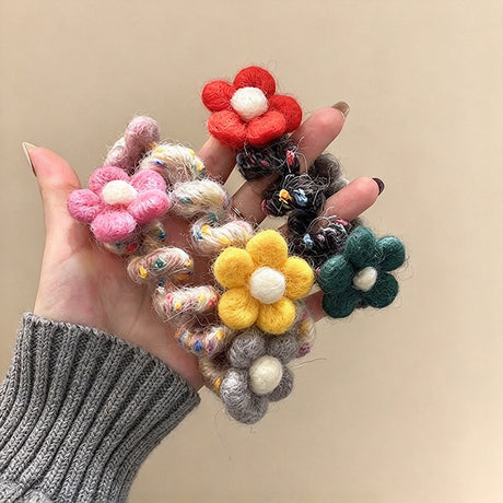 Wool Felt Flower Telephone Cord Scrunchie