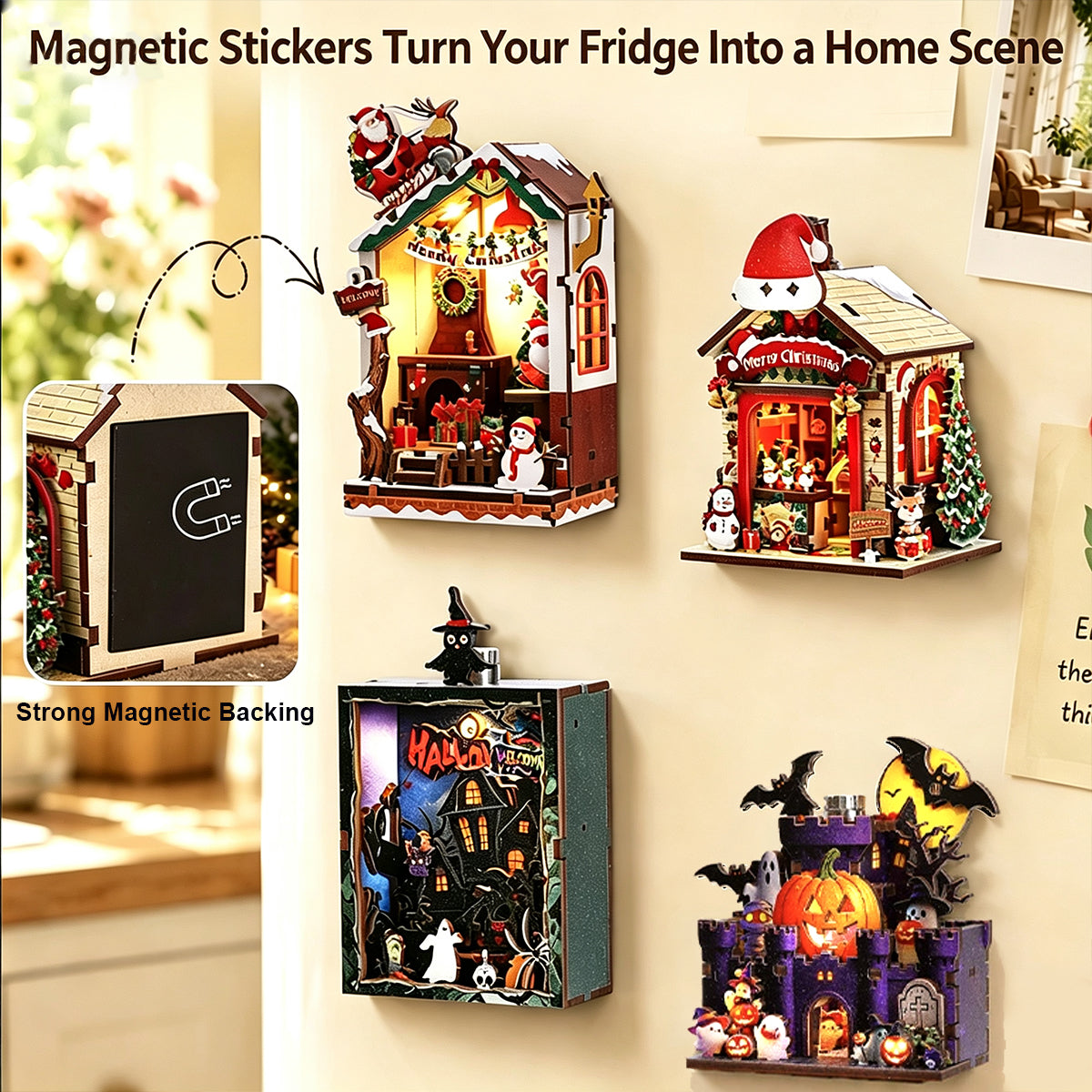 Festive Wooden House Magnetic 3D Puzzle Kit