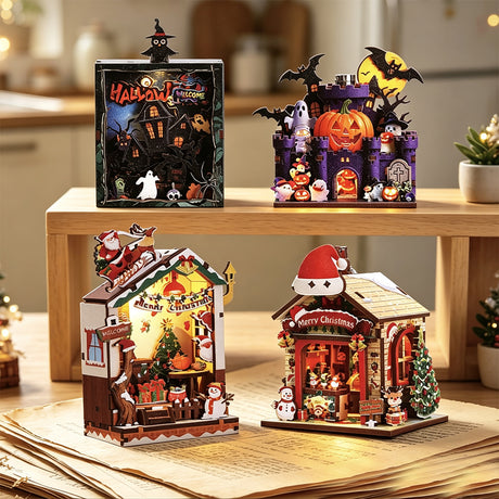 Festive Wooden House Magnetic 3D Puzzle Kit