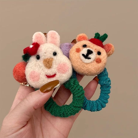 Wool Felt Cartoon Bunny High-Stretch Scrunchie