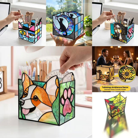 Embossed Stained Glass Puzzle Pen Holder