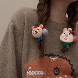 Wool Felt Cartoon Bunny High-Stretch Scrunchie