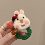 Wool Felt Cartoon Bunny High-Stretch Scrunchie