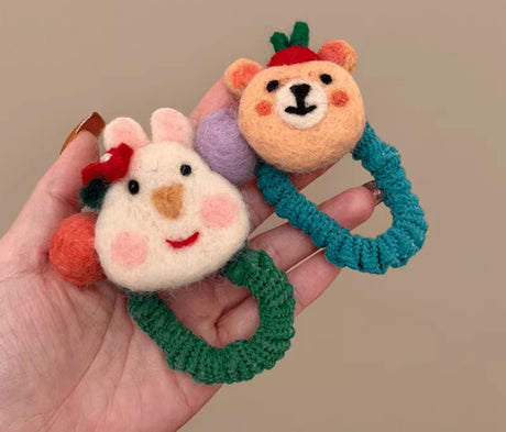 Wool Felt Cartoon Bunny High-Stretch Scrunchie