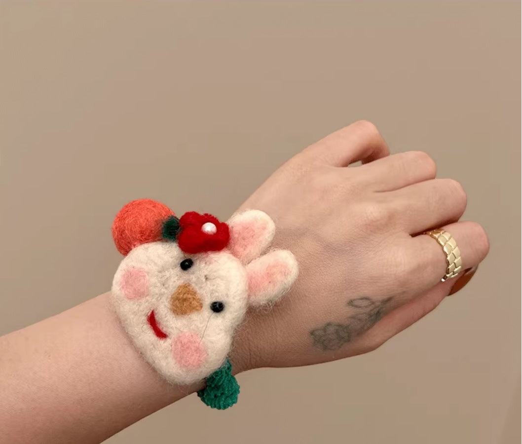 Wool Felt Cartoon Bunny High-Stretch Scrunchie
